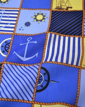 Вафельная ткань "Морской круиз, цв.синий/голубой", хлопок-100%, 1.5 м, раппорт-64см