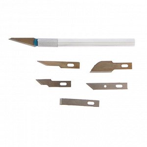 Нож макетный ЛОМ, металлическая рукоятка, 6 лезвий