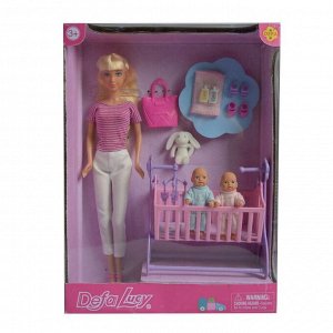 Набор кукол DEFA Lucy "Мамочка близняшек" (3 шт., 29 и 8 см, кроватка, аксесс., в ассорт.)
