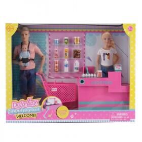 Игровой набор с куклами DEFA Lucy "Покупка на кассе" (3 шт., 29 и 32 см, младенец, подвиж. лента кассы, аксесс., в ассорт.)