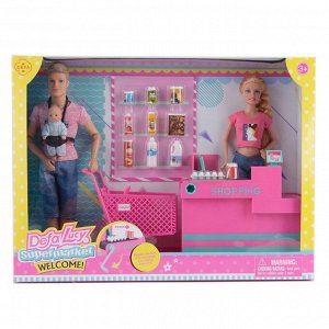 Игровой набор с куклами DEFA Lucy "Покупка на кассе" (3 шт., 29 и 32 см, младенец, подвиж. лента кассы, аксесс., в ассорт.)