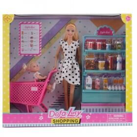 Игровой набор с куклами DEFA Lucy "Покупка продуктов" (2 шт., 29 и 10 см, аксесс., в ассрот.)