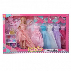 Игровой набор с куклой DEFA Lucy "Гардероб с платьями" (29 см, 5 платьев, аксесс., в ассорт.)