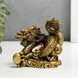 Нэцкэ фигурка «Дракон с шаром», полистоун, под бронзу, 7.8x7x4.5 см