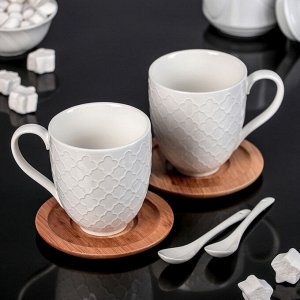 Набор чайный «Эстет», 6 предметов: 2 чашки 350 мл, 2 деревянных блюдца, 2 ложки