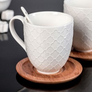 Набор чайный Доляна «Эстет», 6 предметов: 2 чашки 350 мл, 2 деревянных блюдца, 2 ложки
