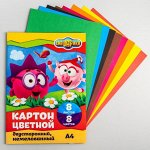 Картон цветной двусторонний А4, 8 л., 8 цв., СМЕШАРИКИ, 220 г/м2