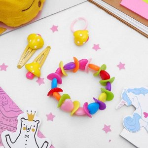 Комплект детский "Выбражулька" 4 предмета: 2 заколки, браслет, кольцо "Горошек", форма МИКС, цвет МИКС
