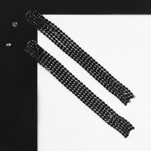 Серьги висячие со стразами "Лёд" прямоугольник и шесть линий, цвет чёрный
