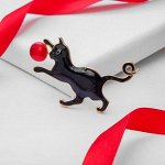 Брошь &quot;Котёнок&quot; игривый, цвет чёрно-красный в золоте