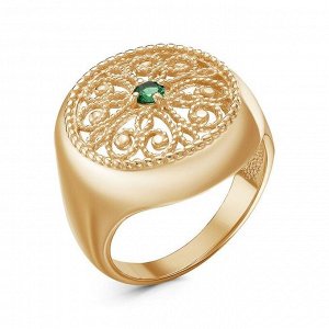 Кольцо "Круг" цветочный, позолота, цвет зелёный, 20 размер