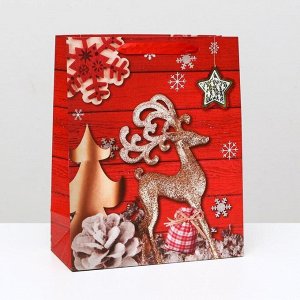 Пакет ламинированный "Новогодний олень", 26 x 32 x 12 см