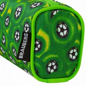 Пенал-косметичка BRAUBERG для учеников начальной школы, зеленый, футбольные мячи, 21х6х8 см, 223907