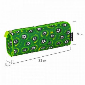 Пенал-косметичка BRAUBERG для учеников начальной школы, зеленый, футбольные мячи, 21х6х8 см, 223907