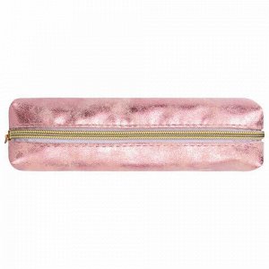 Пенал-косметичка BRAUBERG, экокожа, "Luxury", с эффектом позолоты, розовый, 21х5х6 см, 228997