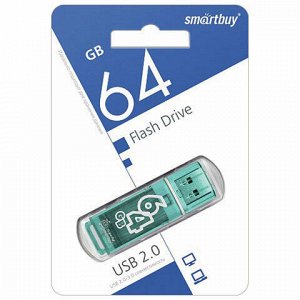 Флеш-диск 64 GB SMARTBUY Glossy USB 2.0, зеленый, SB64GBGS-G