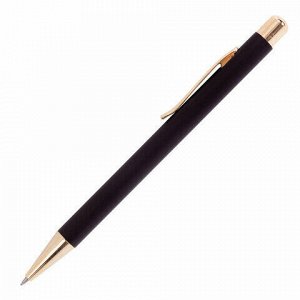 Ручка бизнес-класса шариковая BRAUBERG Piano, СИНЯЯ, корпус черный с золотистым, линия письма 0,5 мм, 143473