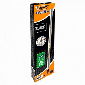 Карандаш чернографитный BIC, 1 шт., "Evolution ECOlutions Black", HB, без резинки, пластиковый, корпус серебристый, заточенный, 896017