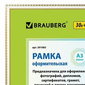 Рамка 30х40 см, пластик, багет 16 мм, BRAUBERG "HIT5", белая с двойной позолотой, стекло, 391083