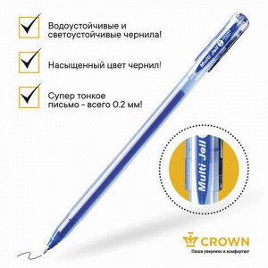 Ручка гелевая CROWN "Multi Jell", СИНЯЯ, узел 0,4 мм, линия письма 0,2 мм, MTJ-500