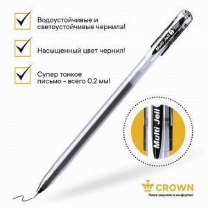 Ручка гелевая CROWN "Multi Jell", ЧЕРНАЯ, узел 0,4 мм, линия письма 0,2 мм, MTJ-500