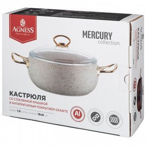 Кастрюля КАСТРЮЛЯ AGNESS С АНТИПРИГАР. ПОКРЫТИЕМ GRANITE, СЕРИЯ MERCURY, 18*8 СМ, 1,8Л, PFOA FREE 
Материал: Алюминий кованый/Стекло
Марка AGNESS представляет посуду турецкого производителя серии Mer