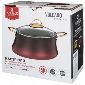 Кастрюля КАСТРЮЛЯ AGNESS С АНТИПРИГАР. ПОКРЫТИЕМ GRANITE, СЕРИЯ VULCANO, 24*12 СМ, 4,5Л, PFOA FREE 
Материал: Алюминий кованый/Стекло
Марка AGNESS представляет посуду турецкого производителя серии Vu