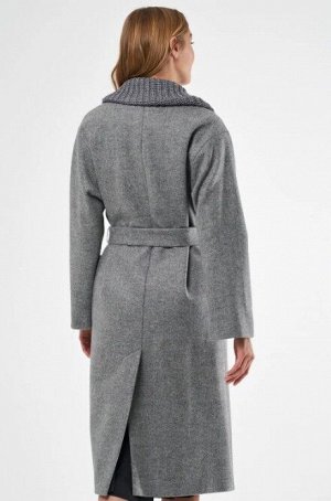 Женское текстильное пальто с отделкой из трикотажа И ТЕКСТИЛЬНЫМ ПОЯСОМ