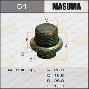Болт маслосливной Masuma, для Subaru, M20х1.5(R), арт. 51