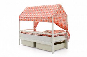 Крыша текстильная Бельмарко для кровати-домика Svogen звезды красный,белый,графит, фон розовый