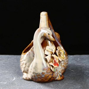 Кашпо-корзинка керамическое "Лебедь" 13*8*11см