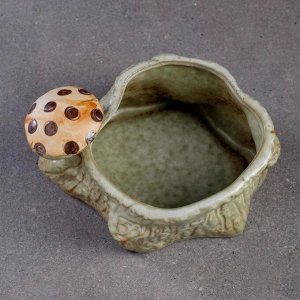 Кашпо керамическое "Пень с грибами" 15*12*8см