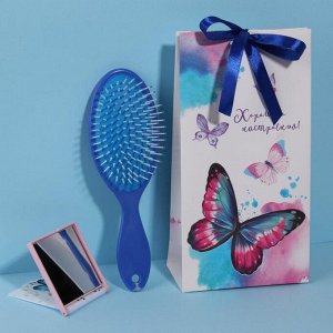Подарочный набор «Бабочки-дабл», 2 предмета: зеркало, массажная расчёска, цвет МИКС