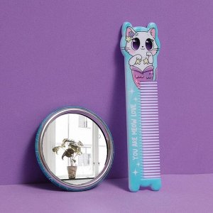 Подарочный набор «Которусал», 2 предмета: зеркало, расчёска, цвет голубой