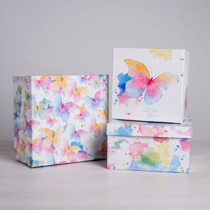 Набор подарочных коробок 3 в 1 «Акварельные бабочки», 18 х 18 х 10 - 22 х 22 х 12 см