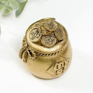 Нэцке полистоун бронза "Мешочек с монетами" 6,5х5,5х5,5 см