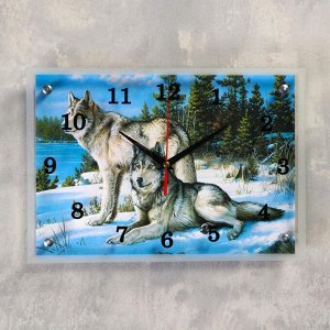 Часы настенные, серия: Животный мир, "Волки в Зимнем Лесу", 25х35 см, в ассортименте