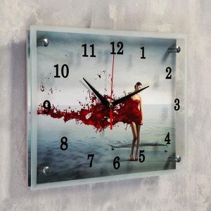 Часы настенные, серия: Люди, "Девушка в красном" 25х35 см