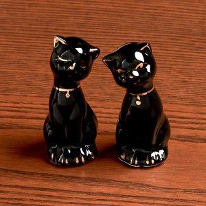 Сувенир керамика "Чёрные кошки" с золотом набор 2 шт 7,5х3х3 см