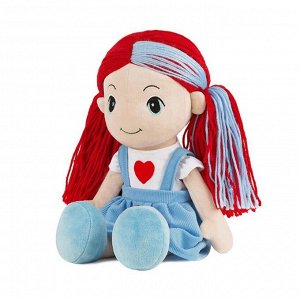 Мягкая игрушка «Кукла Стильняшка» с голубой прядью в сарафане с сердцем, 40 см