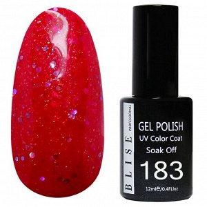 Гель-лак BLISE 183- Красно-розовый с крупными блестками