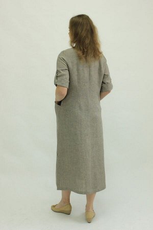 Женское летнее платье Лен 100%, Платье макси свободного кроя, отрезное по линии груди, р.46-60
