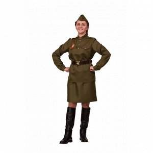 Карнавальный костюм «Солдатка 2», гимнастёрка, юбка, ремень, пилотка, р. 42, рост 164 см