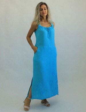 Женское летнее платье Лен 100%, прилегающее, боковые разрезы