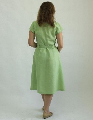 Женское летнее платье Лен 100%, Платье миди приталенное с коротким рукавом, отрезное по линии талии
