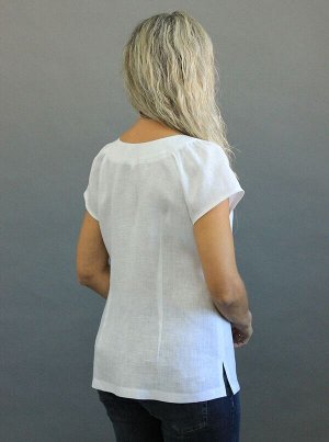 Елецкие узоры Женская блуза Лен 100%, свободного кроя с кокеткой по горловине