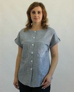 Блуза Лен 100% Серо-голубой в тонкую белую полоску