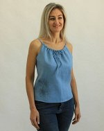 Топ женский Лен 100%, свободного кроя с ассиметричной вышивкой