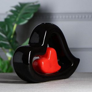 Ваза настольная "Сердце в сердце", чёрно-красная, 21 см , керамика