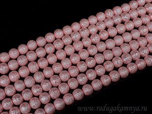Бусины тисненые шарик акриловый 8мм цв.розовый, 40см, 50 бусин